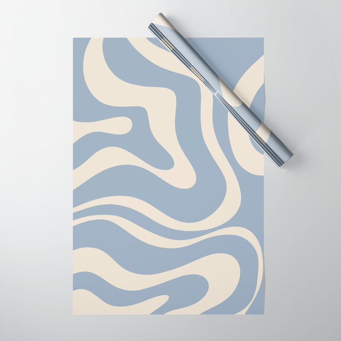 Modern Retro Liquid Swirl Abstract Pattern Square in Muted Light Blue and  Cream Beige Wrapping Paper